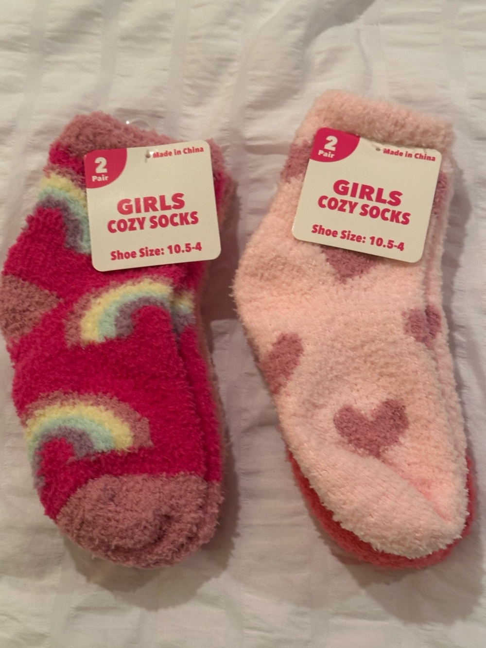 4 pairs Girls Cozy Socks (fuzzy socks) Shoe Size 10.5 - 4 Pairs 2 - 2 Packs NWT